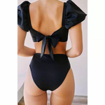 Bikini Talle Alto Top de Mangas Lazo en la Espalda Lazo en el Bottom