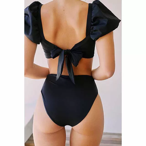 Bikini Talle Alto Top de Mangas Lazo en la Espalda Lazo en el Bottom
