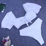 Bikini Talle Alto Top de Mangas Lazo en la Espalda Lazo en el Bottom