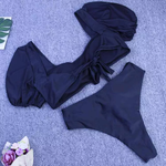 Bikini Talle Alto Top de Mangas Lazo en la Espalda Lazo en el Bottom