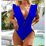 Swimsuit 2021 Escote en V con Mangas Cortas Tiras Gruesas en la Espalda y Cinturón