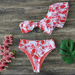Bikini 2021 Estampado Con Vuelos de un Hombro