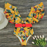 Swimsuit 2021 Estampado Con Volantes y Cinturón