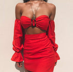 Conjunto De Falda Corta Liso Strapless Con Mangas