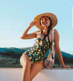 Swimsuit Negro Estampado de Limones