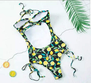 Swimsuit Negro Estampado de Limones