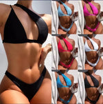2021 Bikini Sexy Un Hombro Escote Doble Color Liso