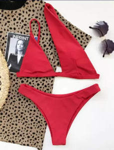 2021 Bikini Sexy Un Hombro Escote Doble Color Liso
