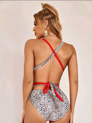 Swimsuit De escote Profundo Print Rojo