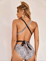 Swimsuit De escote Profundo Print Marron