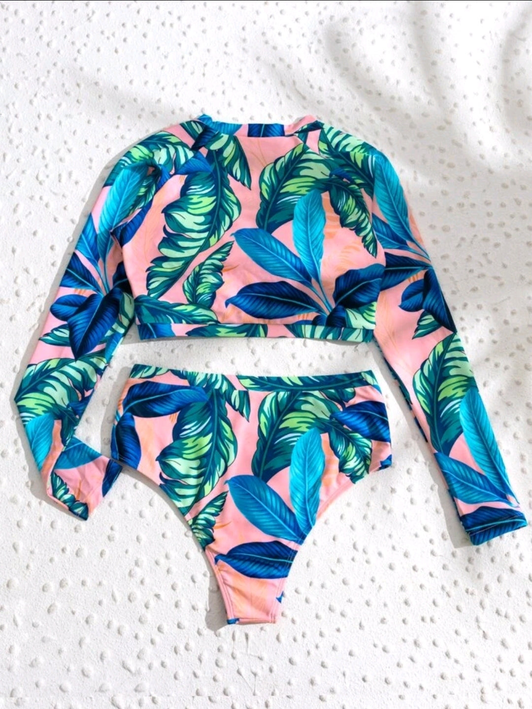 Bikini de Mangas Estampado Talle Alto