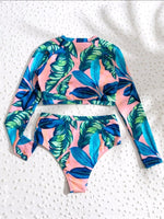 Bikini de Mangas Estampado Talle Alto