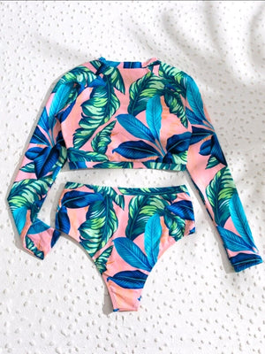 Bikini de Mangas Estampado Talle Alto