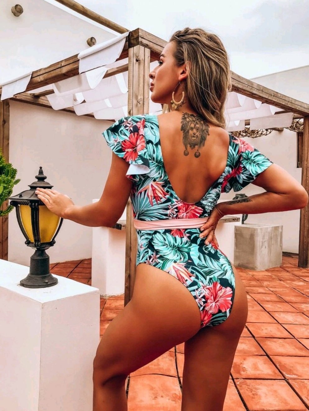 Swimsuit Estampado con Lazo en la Cintura
