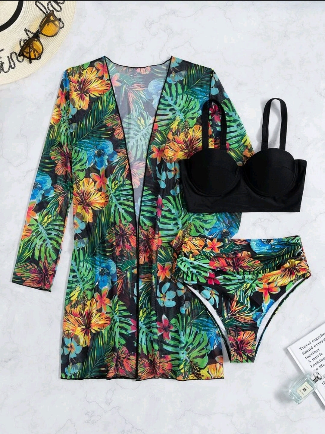 Phoebe | Set de Bikini Tropical Push Up +Salida de baño 3 pcs