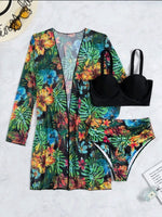 Phoebe | Set de Bikini Tropical Push Up +Salida de baño 3 pcs
