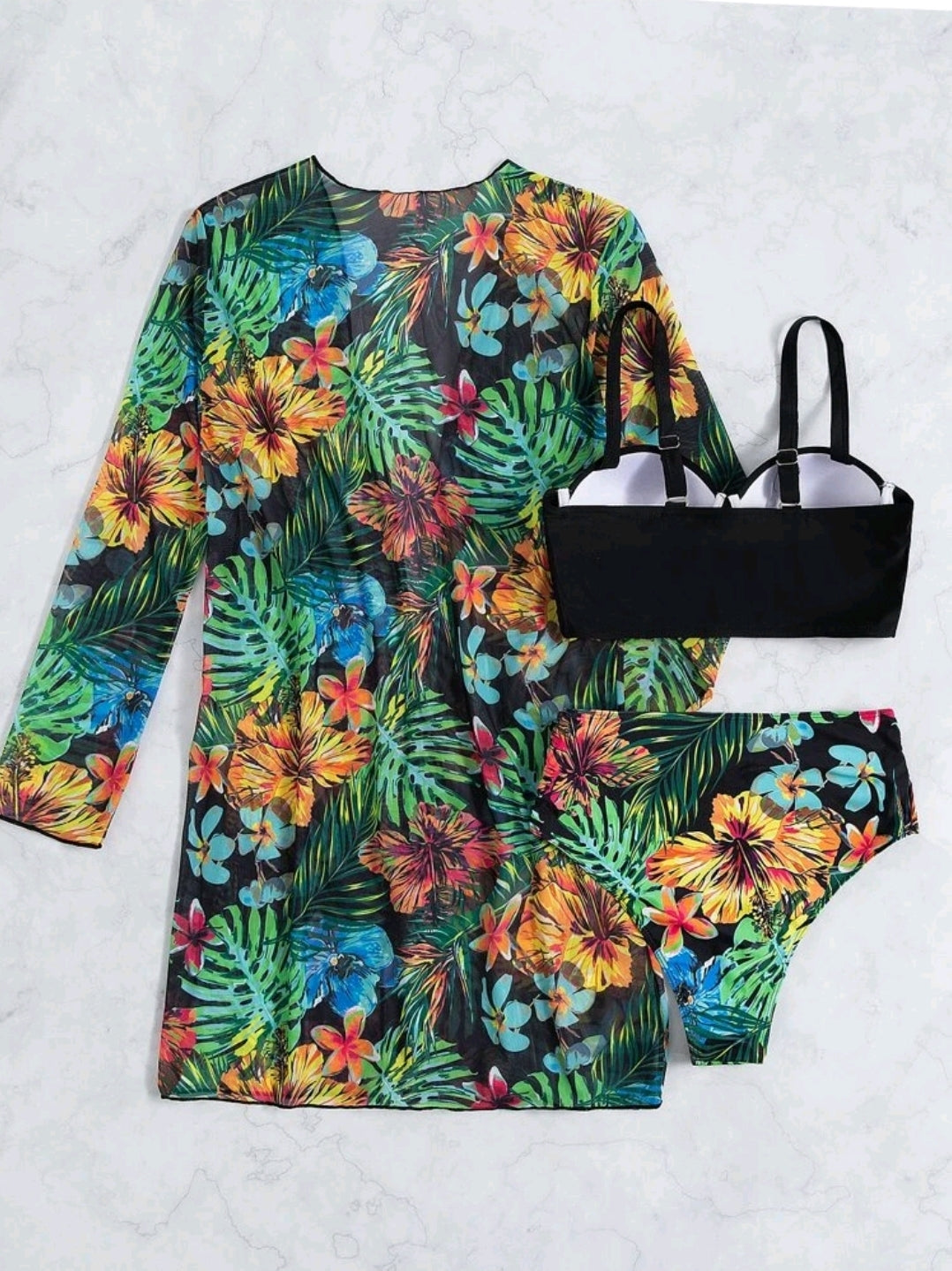 Phoebe | Set de Bikini Tropical Push Up +Salida de baño 3 pcs