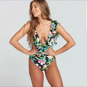 Swimsuit Estampado Negro con Flores